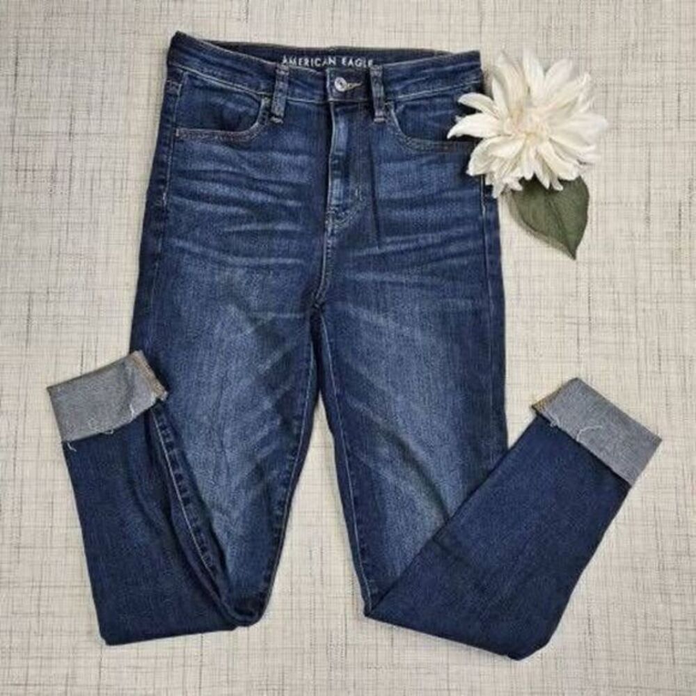 American Eagle Super Hi-Rise Jegging Crop Womens Blue Denim Jeans Size 4